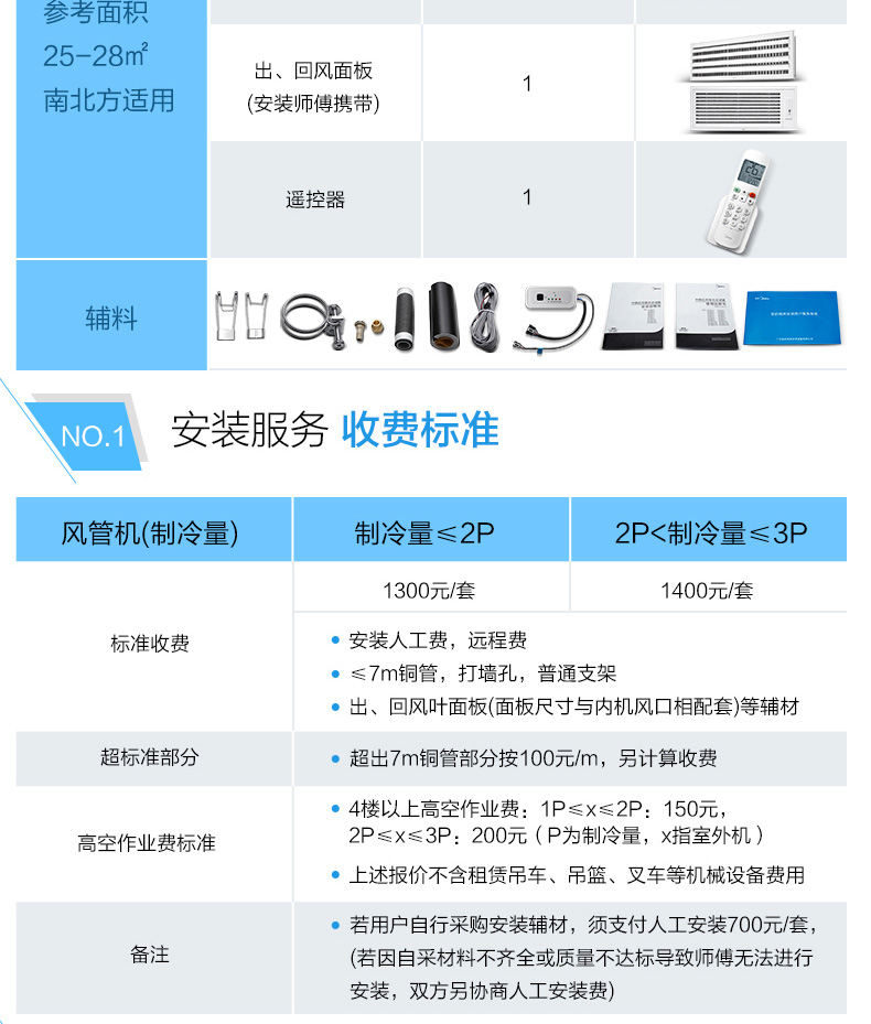 包含設(shè)備、數(shù)量、圖片以及美的家用中央空調(diào)安裝收費(fèi)標(biāo)準(zhǔn)